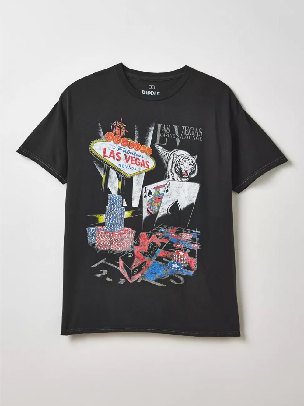 Urban Outfitters Las Vegas Casino Black Tiger Playing Cards Dice Graphic Tee Med